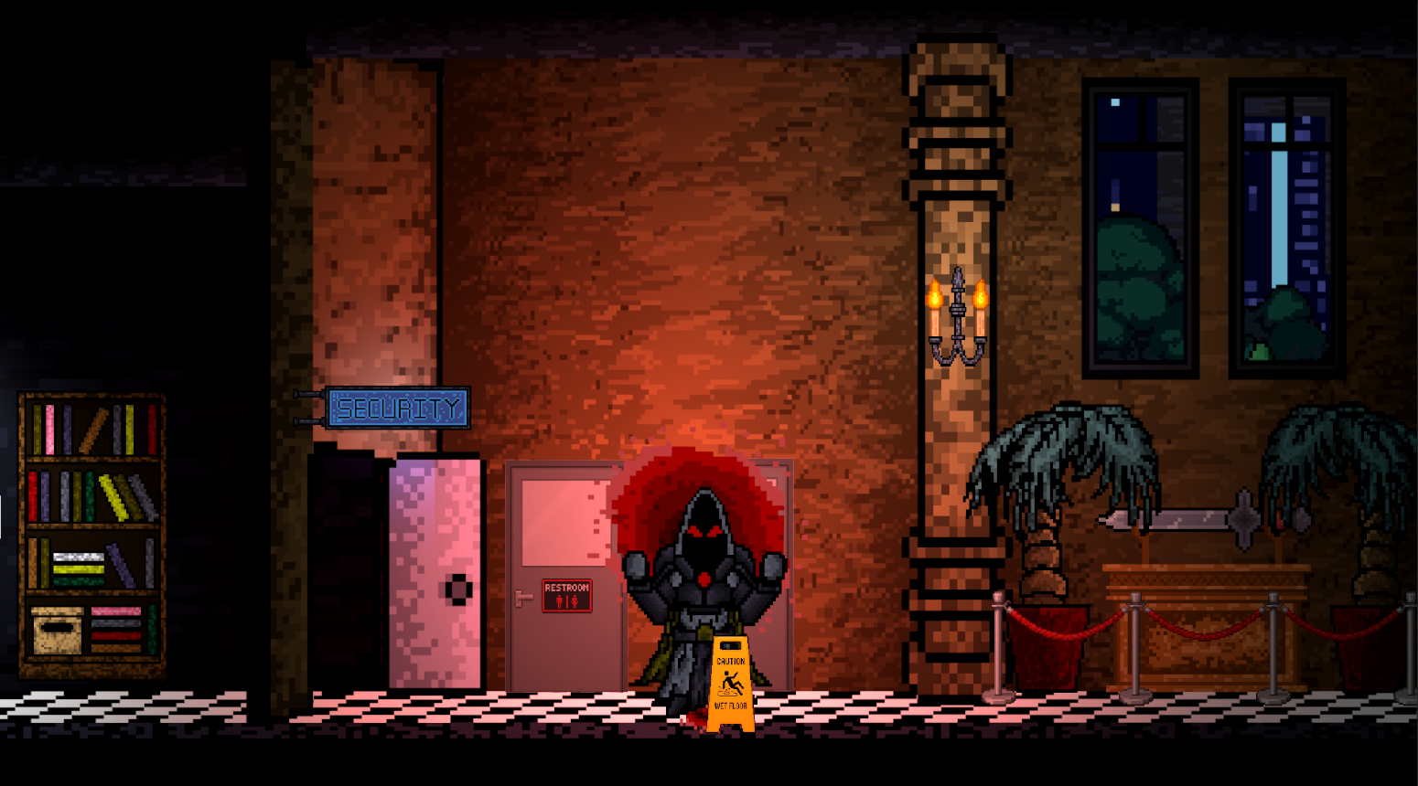 Hollow Divinity pixel-art museum scene